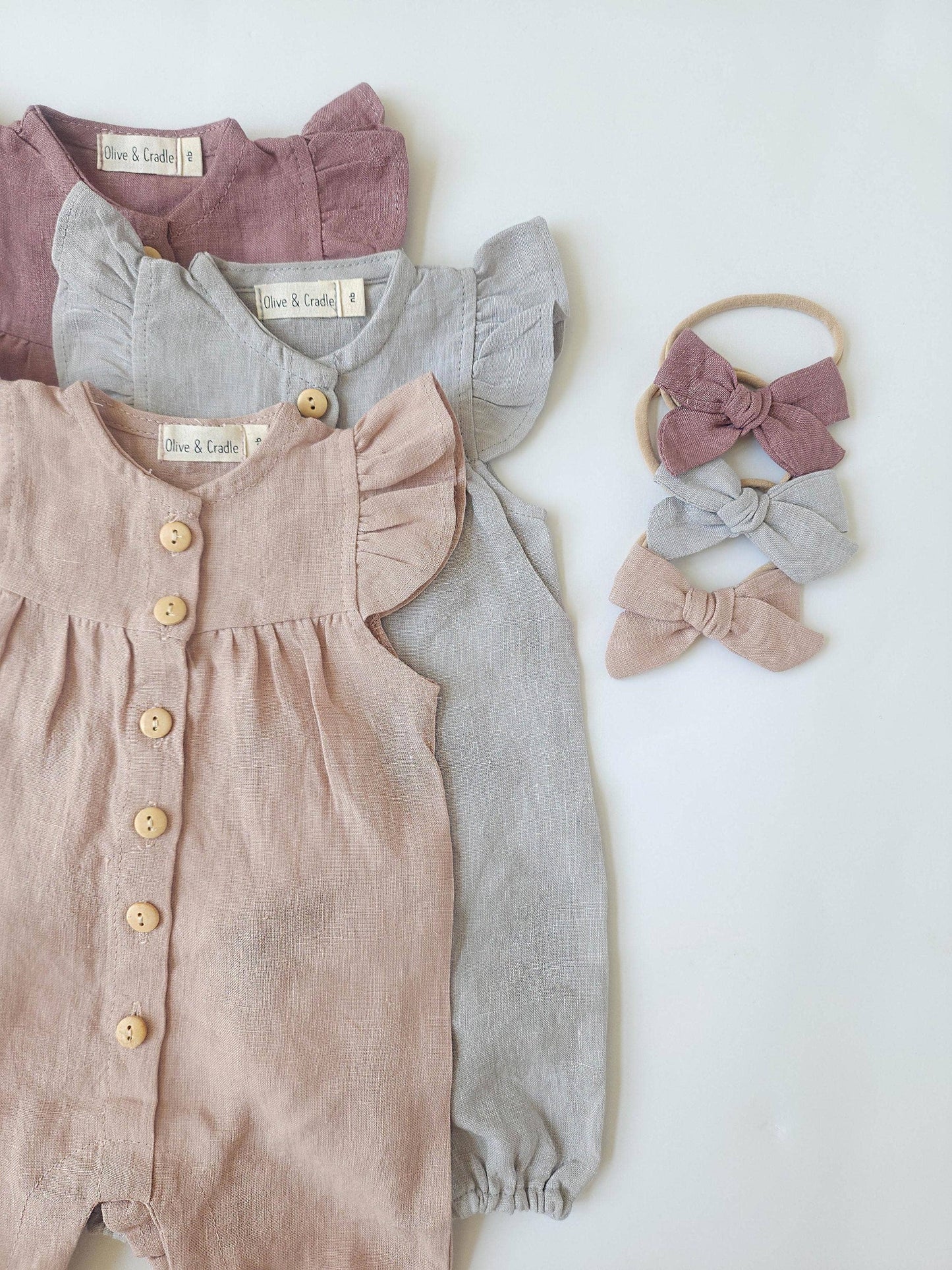 Jennifer Linen Jumper + Bow: Oat| Natural Linen / 0-3 monthsUS numeric