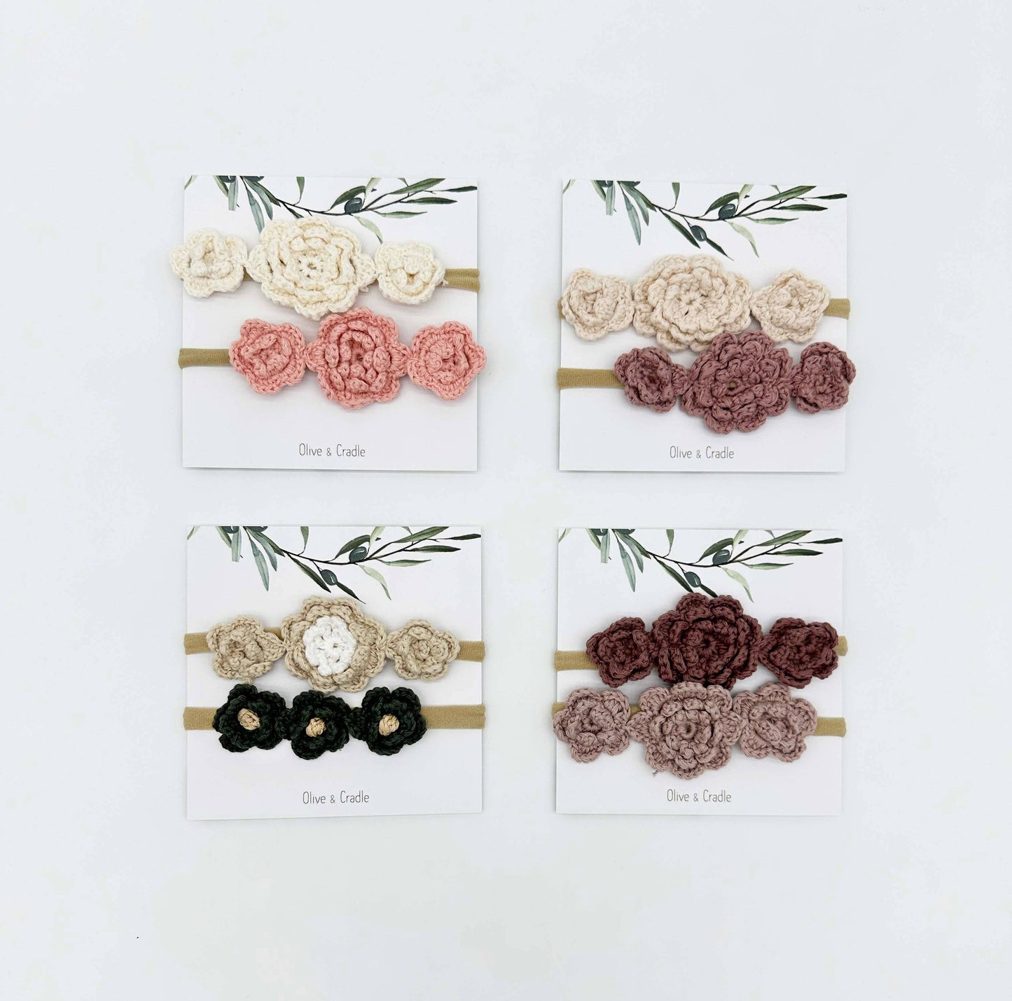 Crochet Flower Headband: With Card / Milk-white / Triple Flower