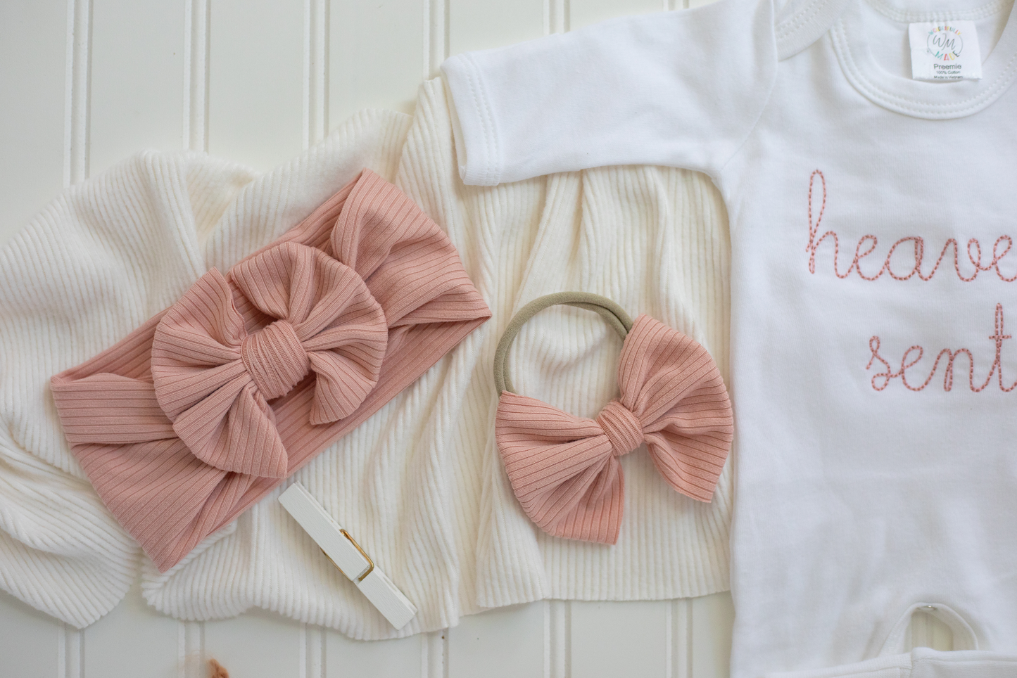Baby Girl Romper | Heaven Sent Pink: Newborn / Romper and Bow