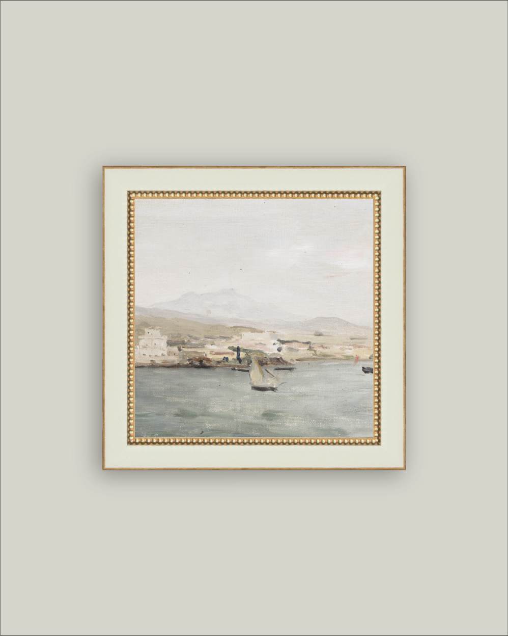 Sailboat Landscape Framed Antique Art: 16x16