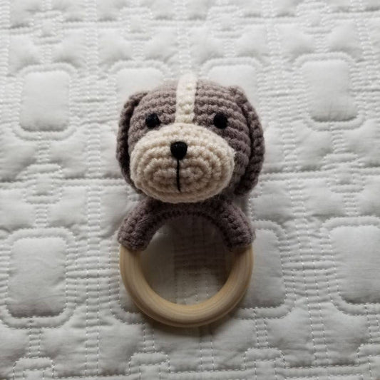 Cotton Knit Dog Rattle - Handmade: Grey