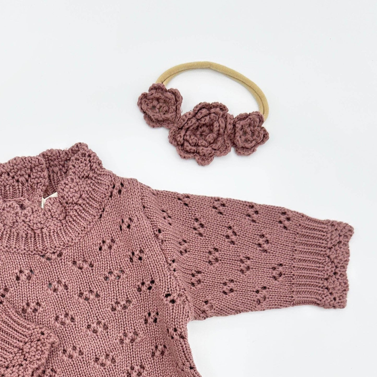 Crochet Flower Headband: With Card / Cream / Triple Flower