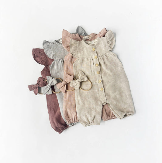 Jennifer Linen Jumper + Bow: Oat| Natural Linen / 6-12 monthUS numeric