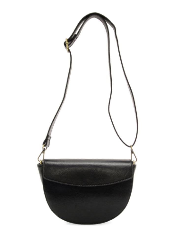 Black Linda Crescent Crossbody w/Braided Strap