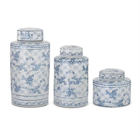 BLUE & WHITE FLORAL CERAMIC GINGER JARS