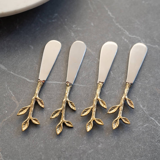 Gold Leaf Bud Handle Spreaders, Set of 4