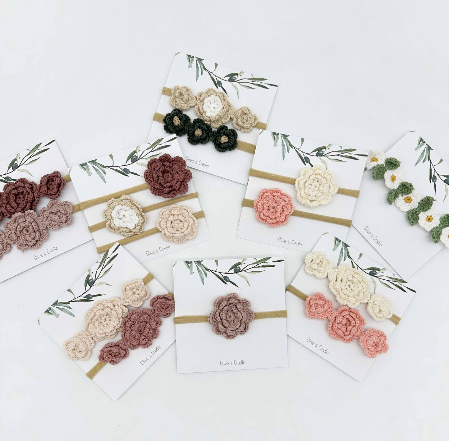 Crochet Flower Headband: With Card / Milk-white / Triple Flower