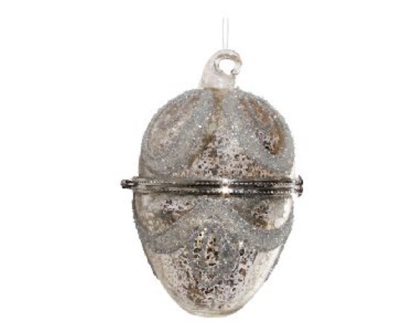 Egg Shape Silver Beaded Ornament ~ Opens Up