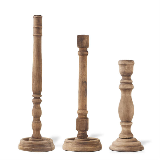 BROWN WOOD TAPER CANDLEHOLDERS