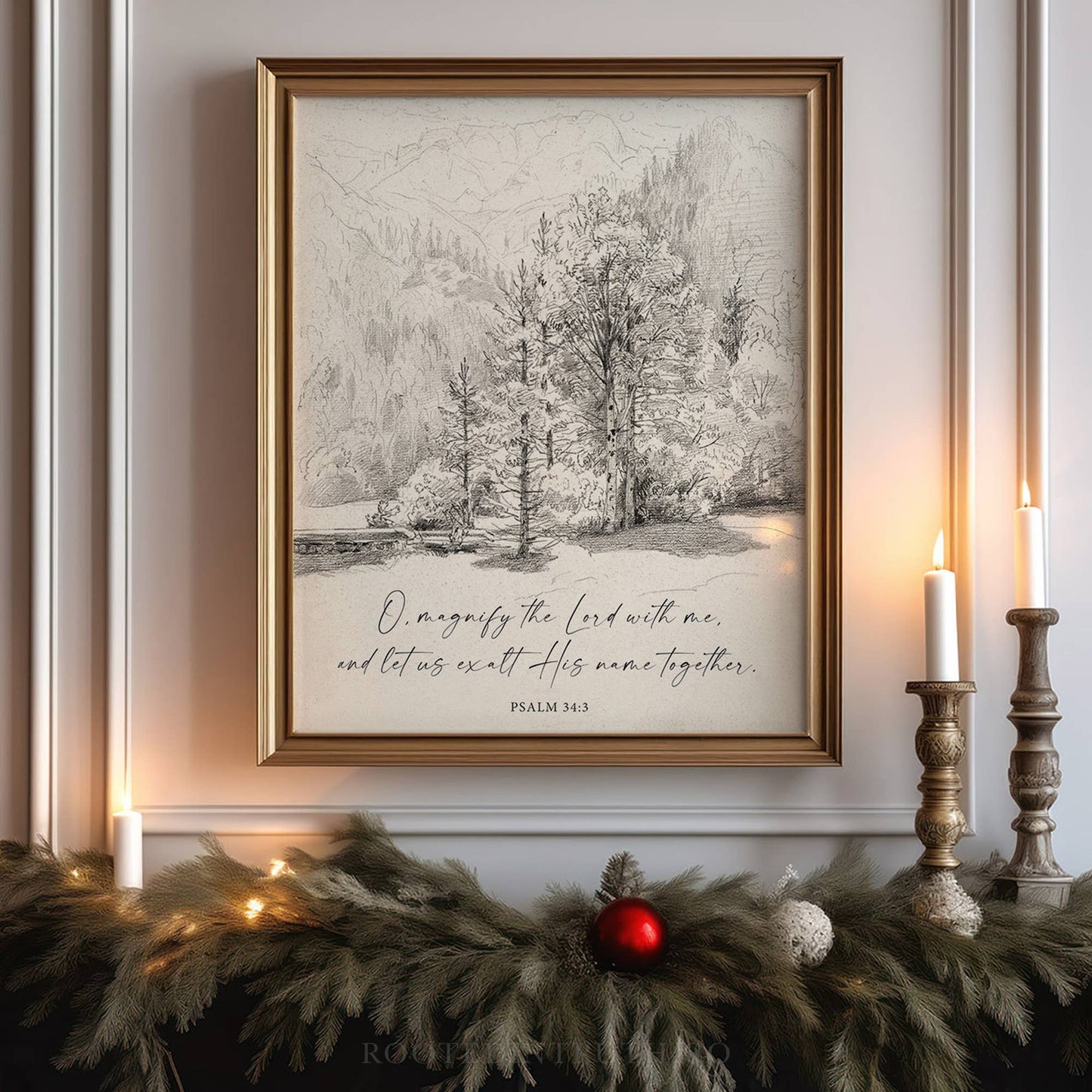 Magnify Him Christmas Holiday Wall Art Print Christian Decor: 8x10