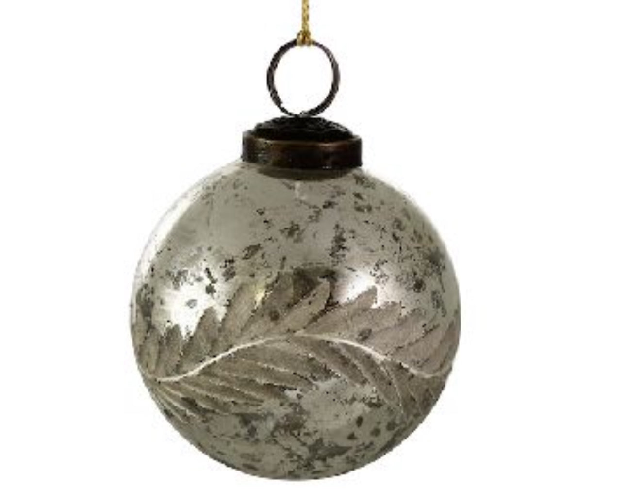 Glass Ball Antique Silver Engraved Leaf Pattern Ornament