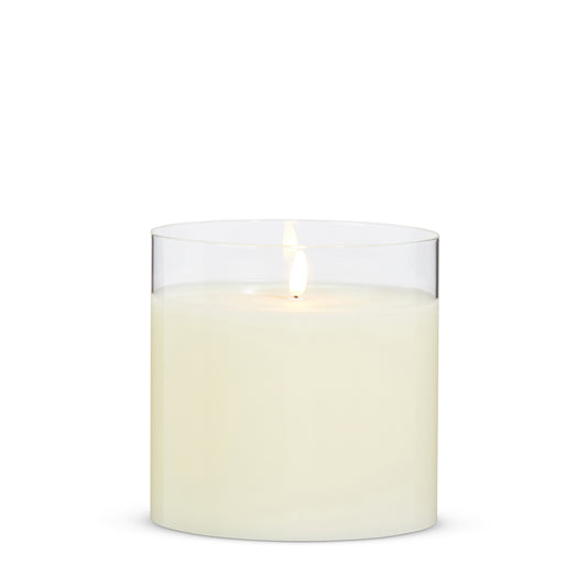 6" X 6" CLEAR GLASS IVORY PILLAR BATTERY CANDLE