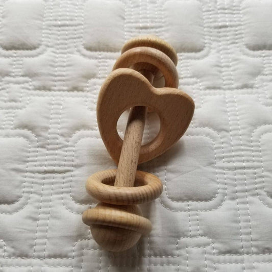 Heart Block Classic Wooden Baby Rattle