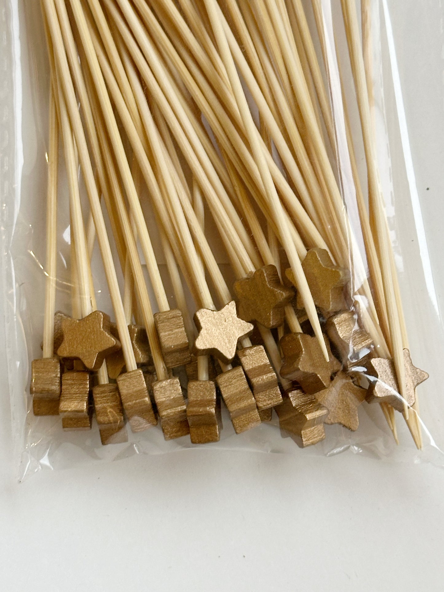 Bamboo Single Use Skewers with Star Shaped Handles, Set of 50
