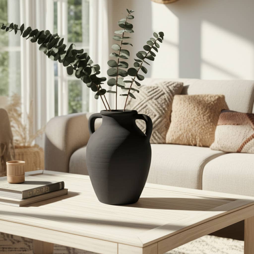 Ceramic Double Handles Decorative Vase - Black