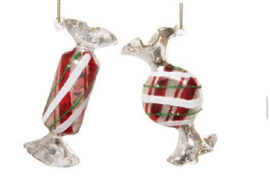 Glass Candy Silver-Red-White Ornament