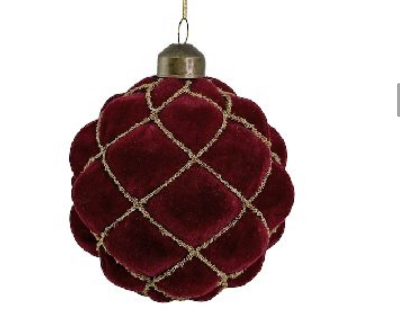 Burgundy Velvet w/Gold Beads Glass Ball Ornament