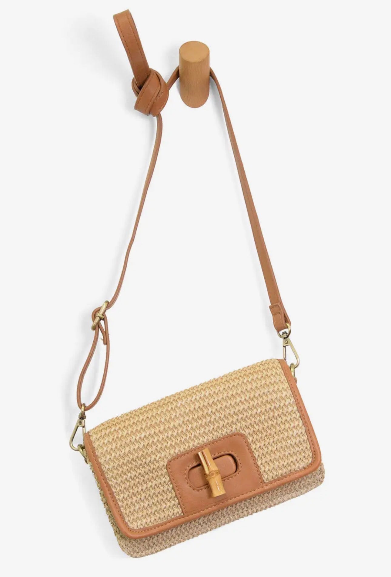 Natural Straw Bonnie Mini Organizer Bamboo Turnlock Crossbody