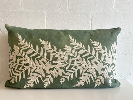 Lumber Pillow - Embroidered Leafy Green