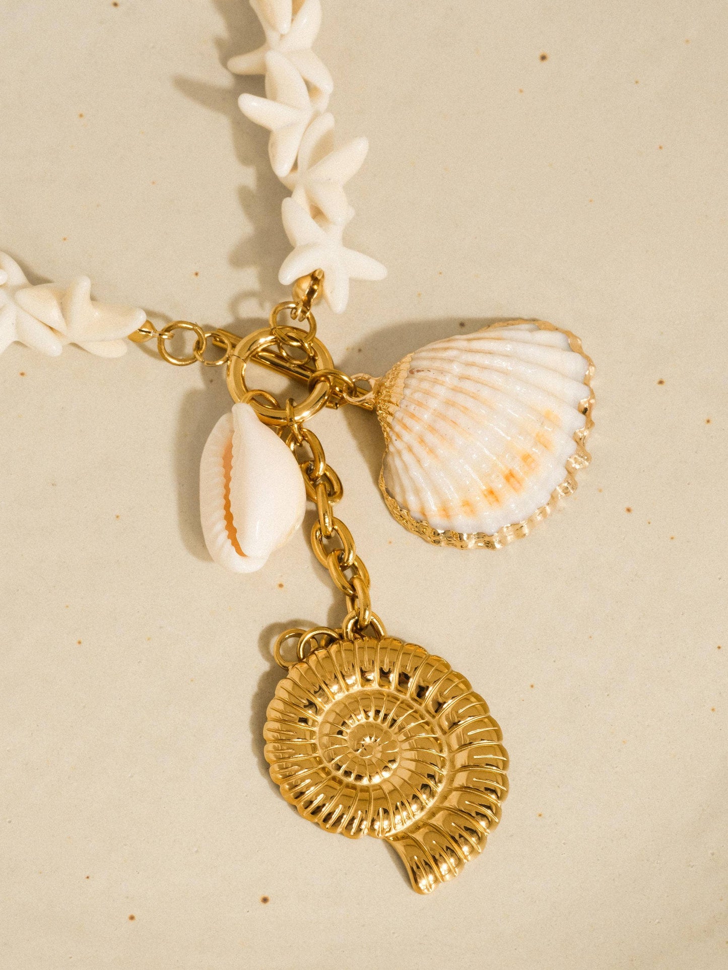 Island 18K Gold Non-Tarnish Boho Shell Charm Necklace: Yellow Gold