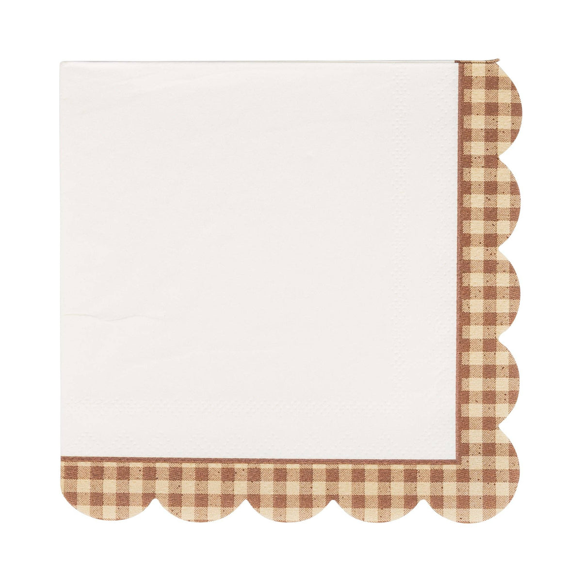 PLNP2584 - Brown Gingham Edge Cocktail Napkin (24ct)