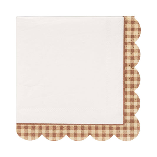 Brown Gingham Edge Cocktail Napkin (24ct)