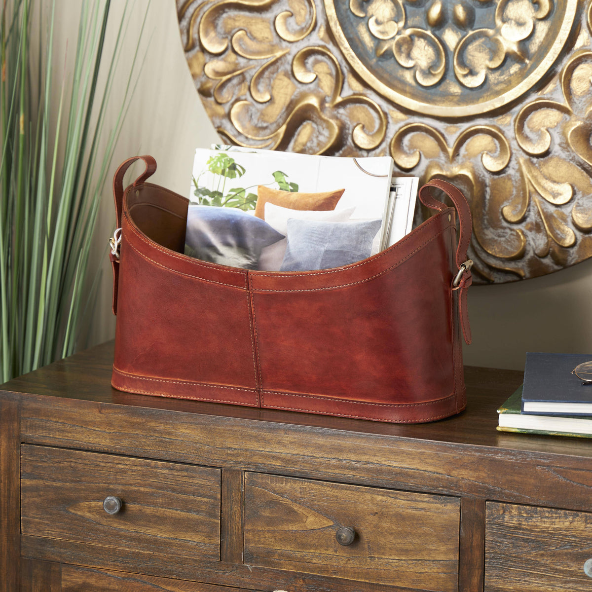 Rustic Brown Leather Magazine Holder