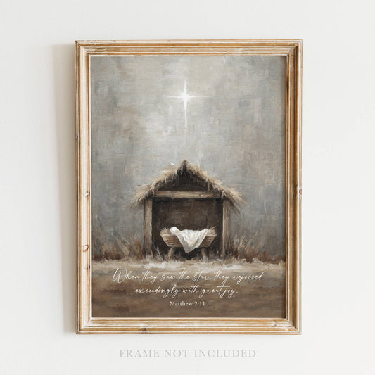 Manger Nativity Christmas Wall Art Print Holiday Decor: 11x14