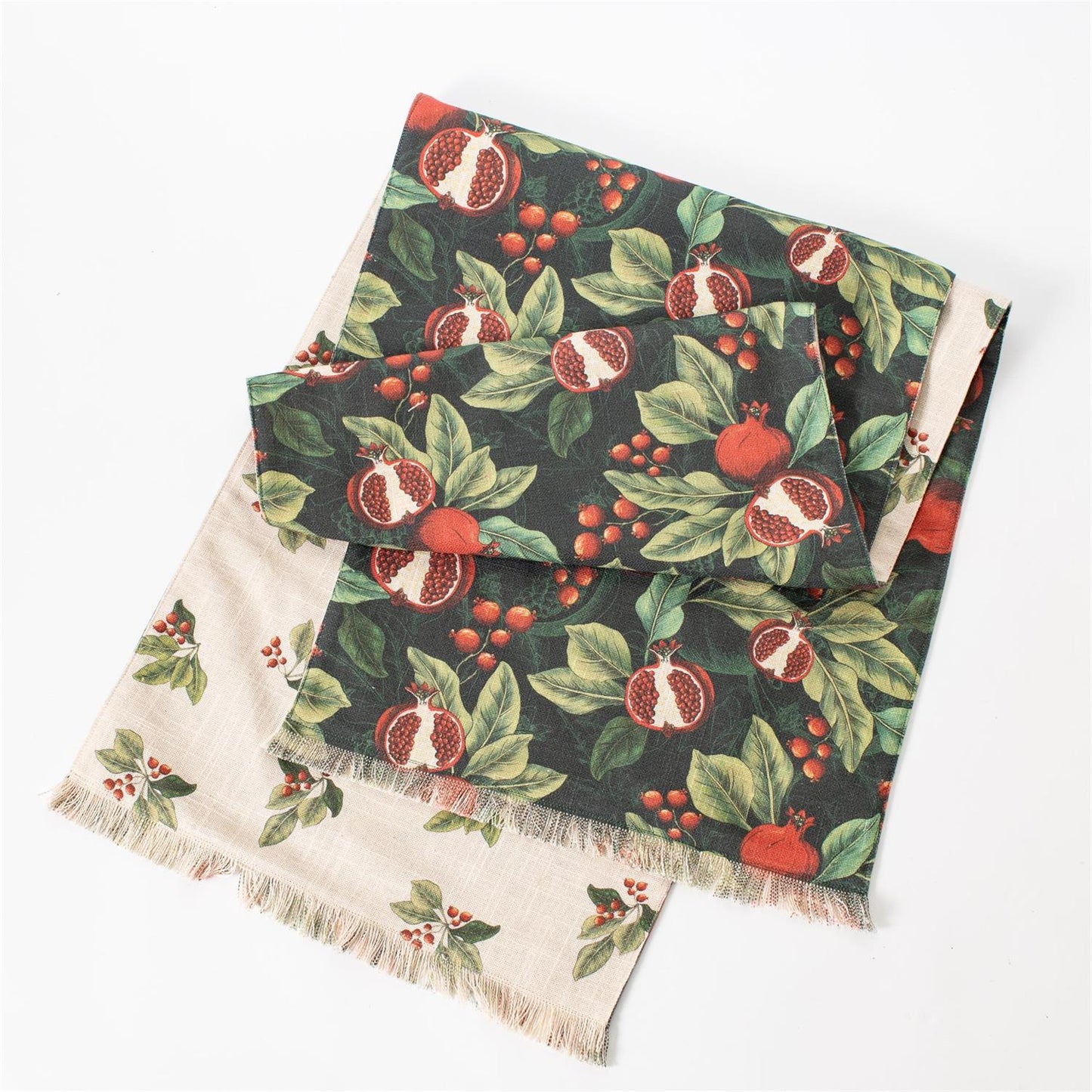 Reversible Pomegranate and Holly Print Table Runner