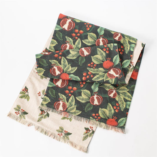 Reversible Pomegranate and Holly Print Table Runner