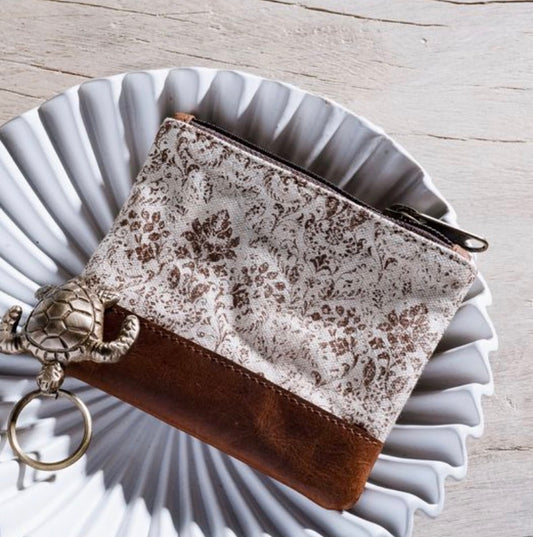 BROWN FLEUR CANVAS ZIP POUCH
