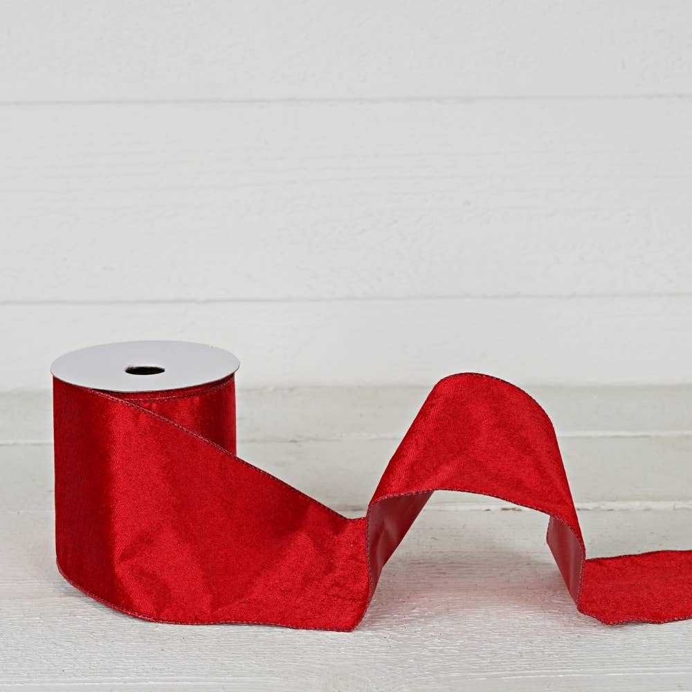 Wired Ribbon-Red Velvet w. Metallic Red back (4inW)