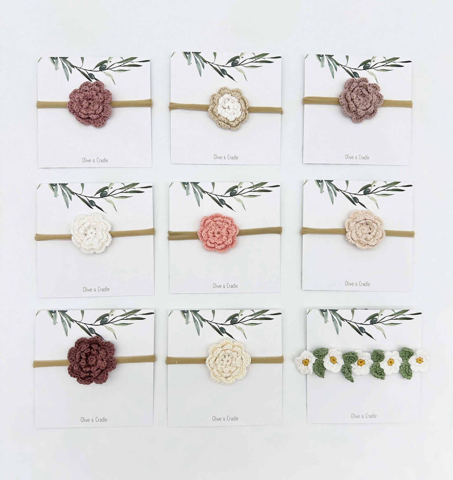 Crochet Flower Headband: With Card / Cream / Triple Flower