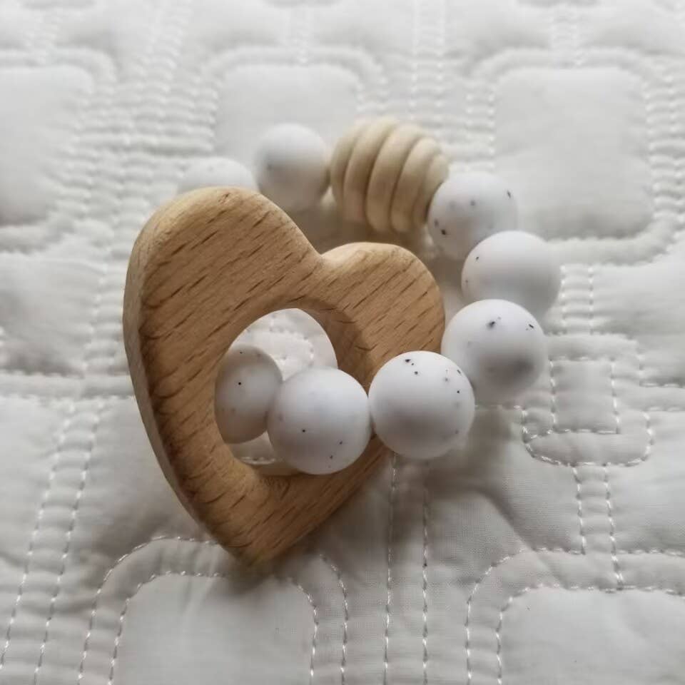 Heart Teething Ring - with Silicone Beads