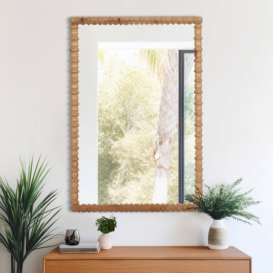 Fir Wood Carved Frame Rectangle Wall Mirror