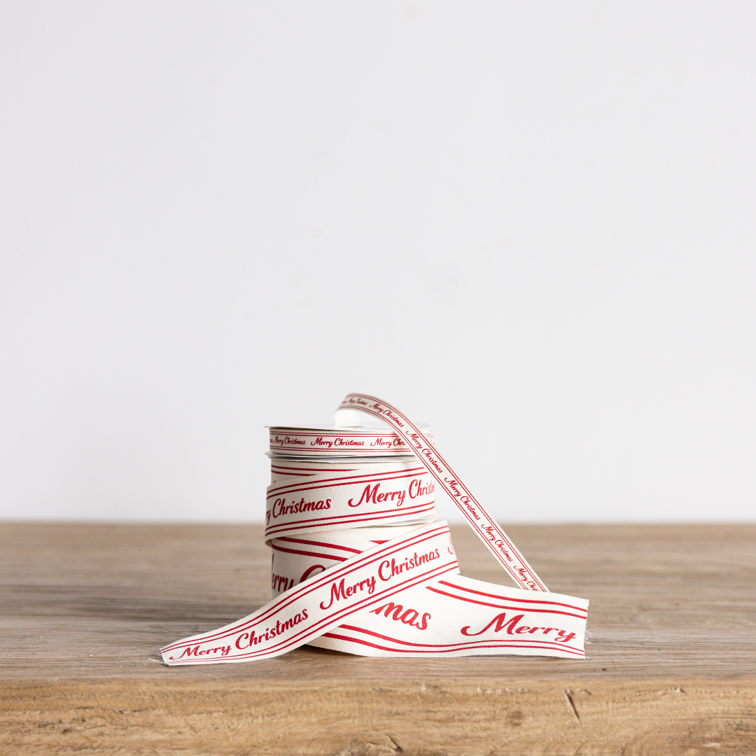 Red Cursive Writing Merry Christmas Ribbon: Medium