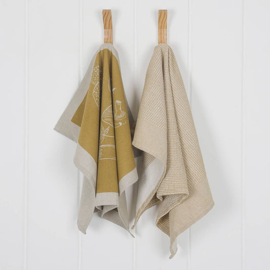 Tea Towel - Mushroom Waffle - Yellow Set of 2