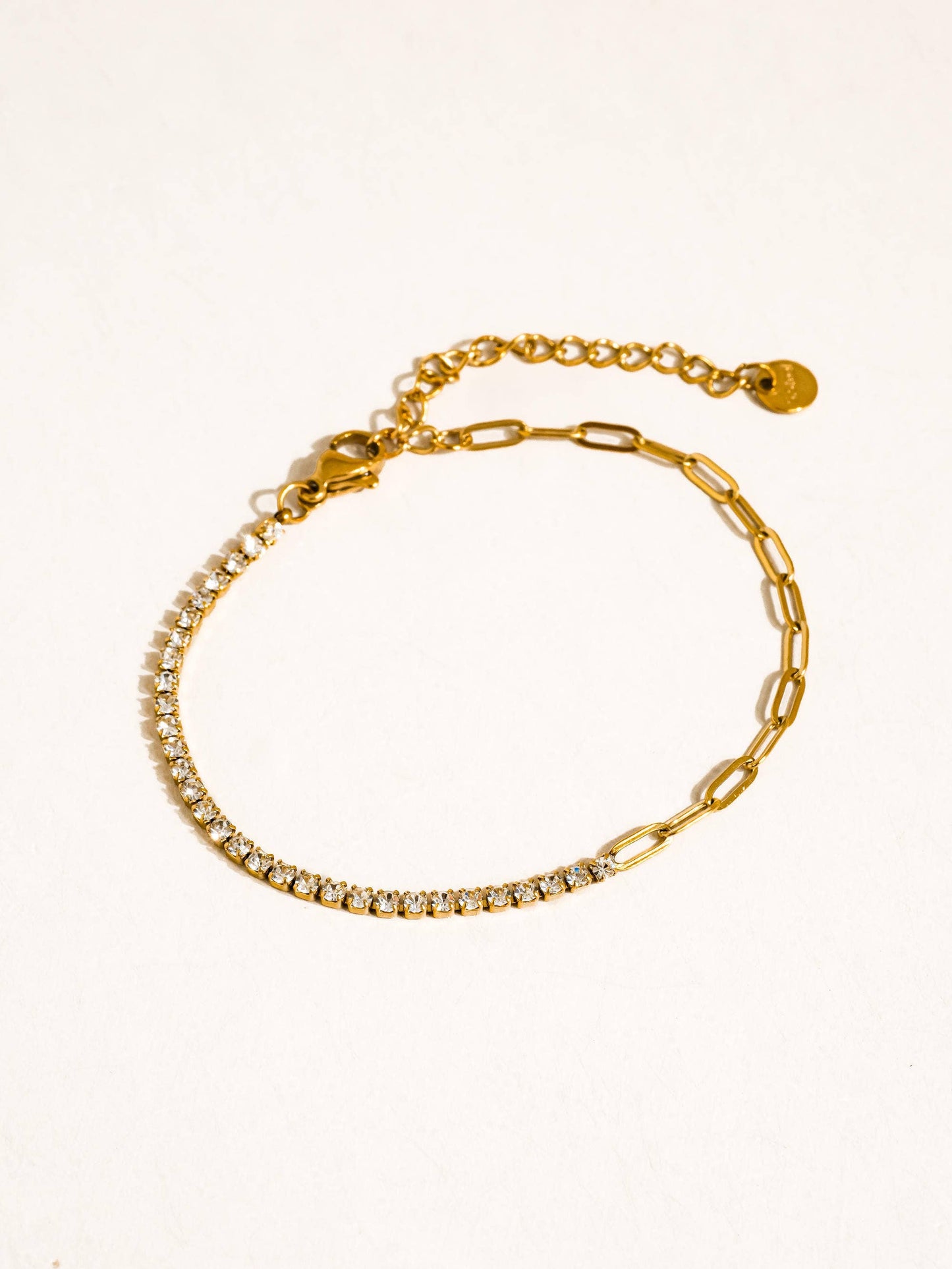Wildora 18K Gold Non-Tarnish CZ Tennis Chain Link Bracelet: Silver