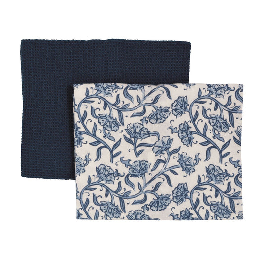 Blue Floral Stripes Towel Set