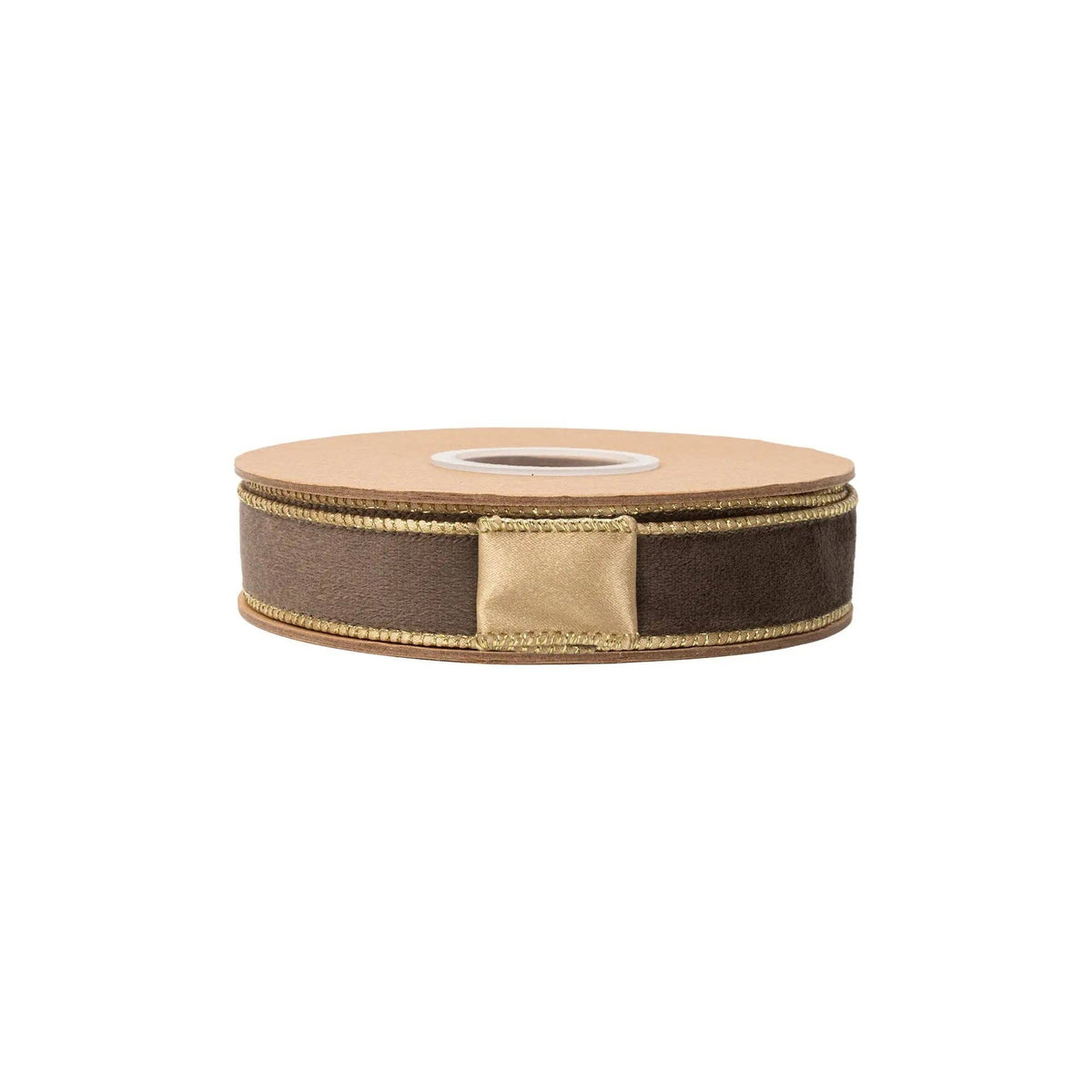 1" Reversible Classic Velvet Wired Ribbon | Brown w/ Gold Shimmer Satin Backing | 10 Yard Roll