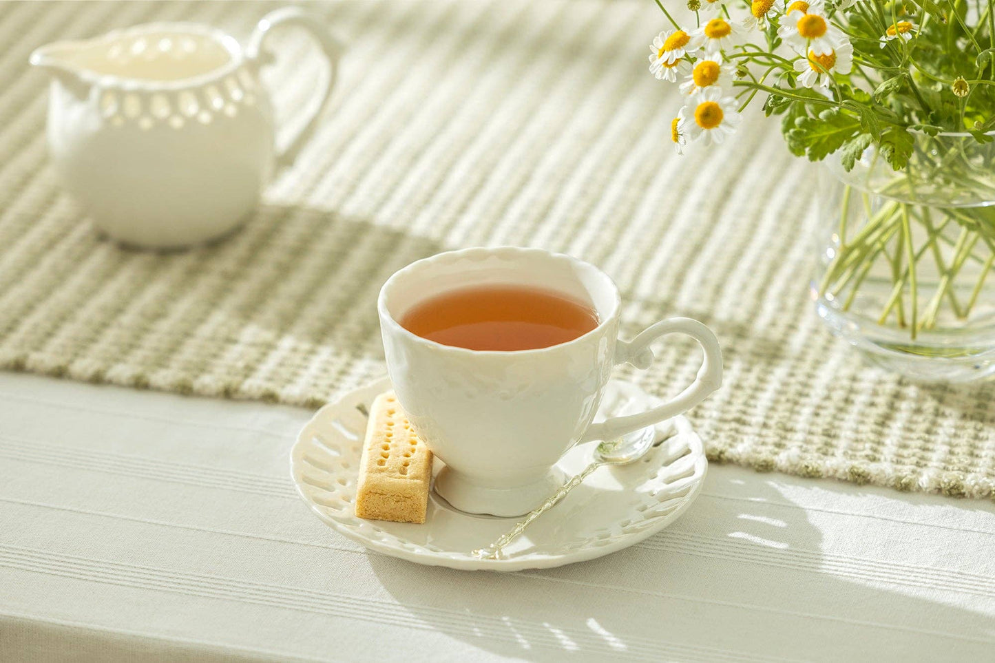 White Heirloom 7oz Fine Porcelain Tea Cup and Saucer