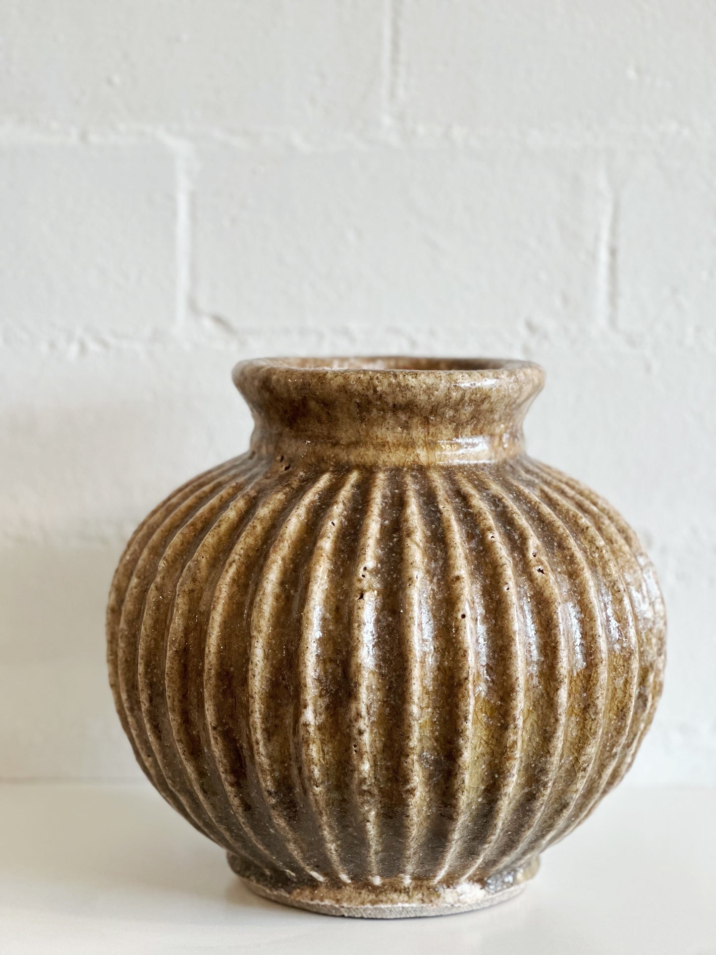 Large Brown Terra Cotta Rounded Vase