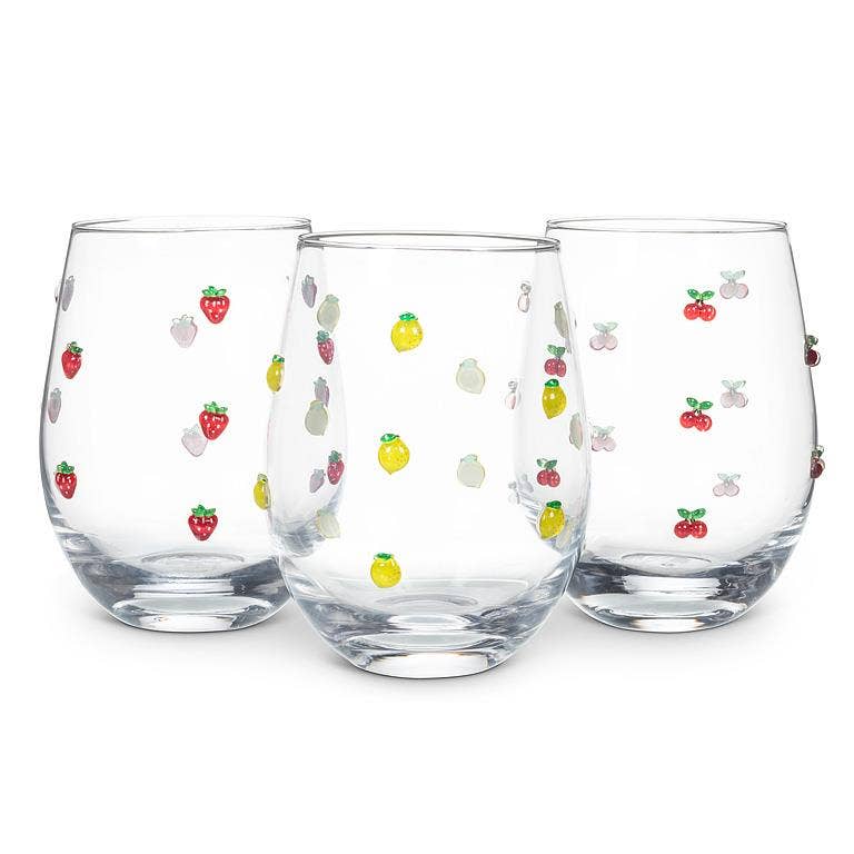 Stemless Wine Glass w/ Cherries