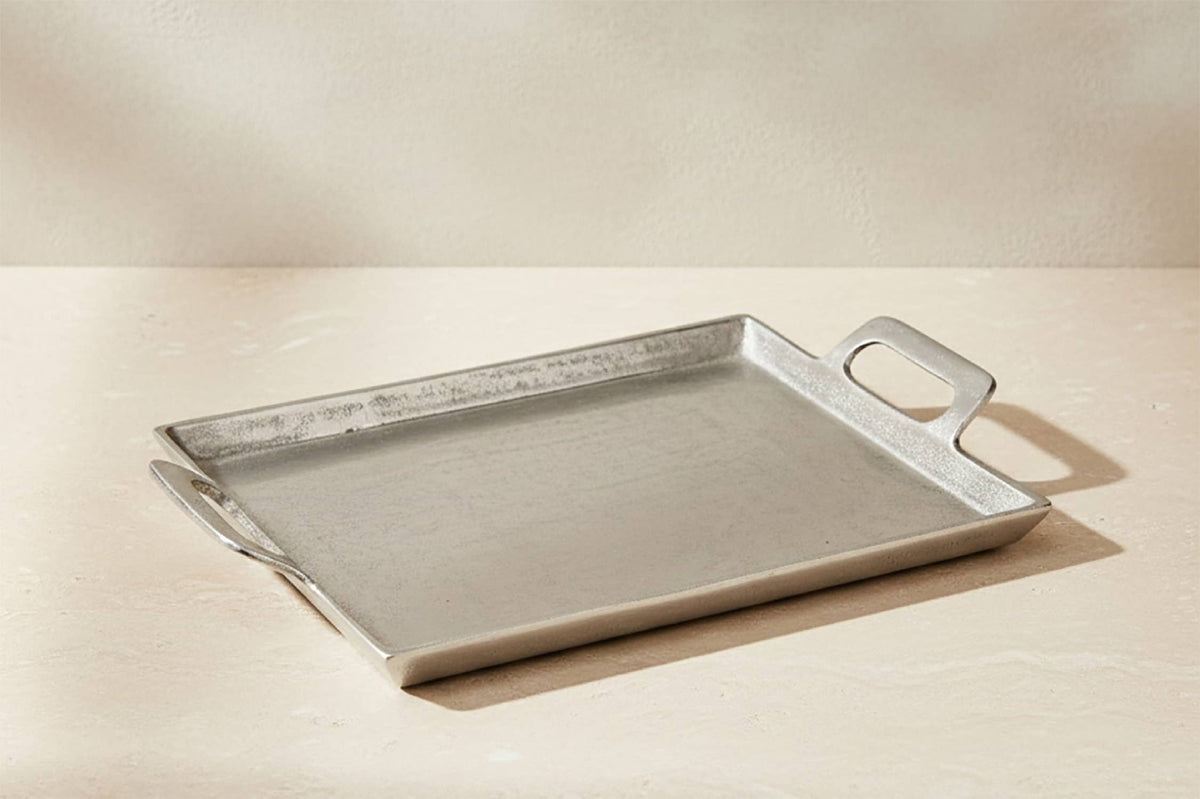 Alum. Tray w/Handles 10x14" - RAW NICKEL