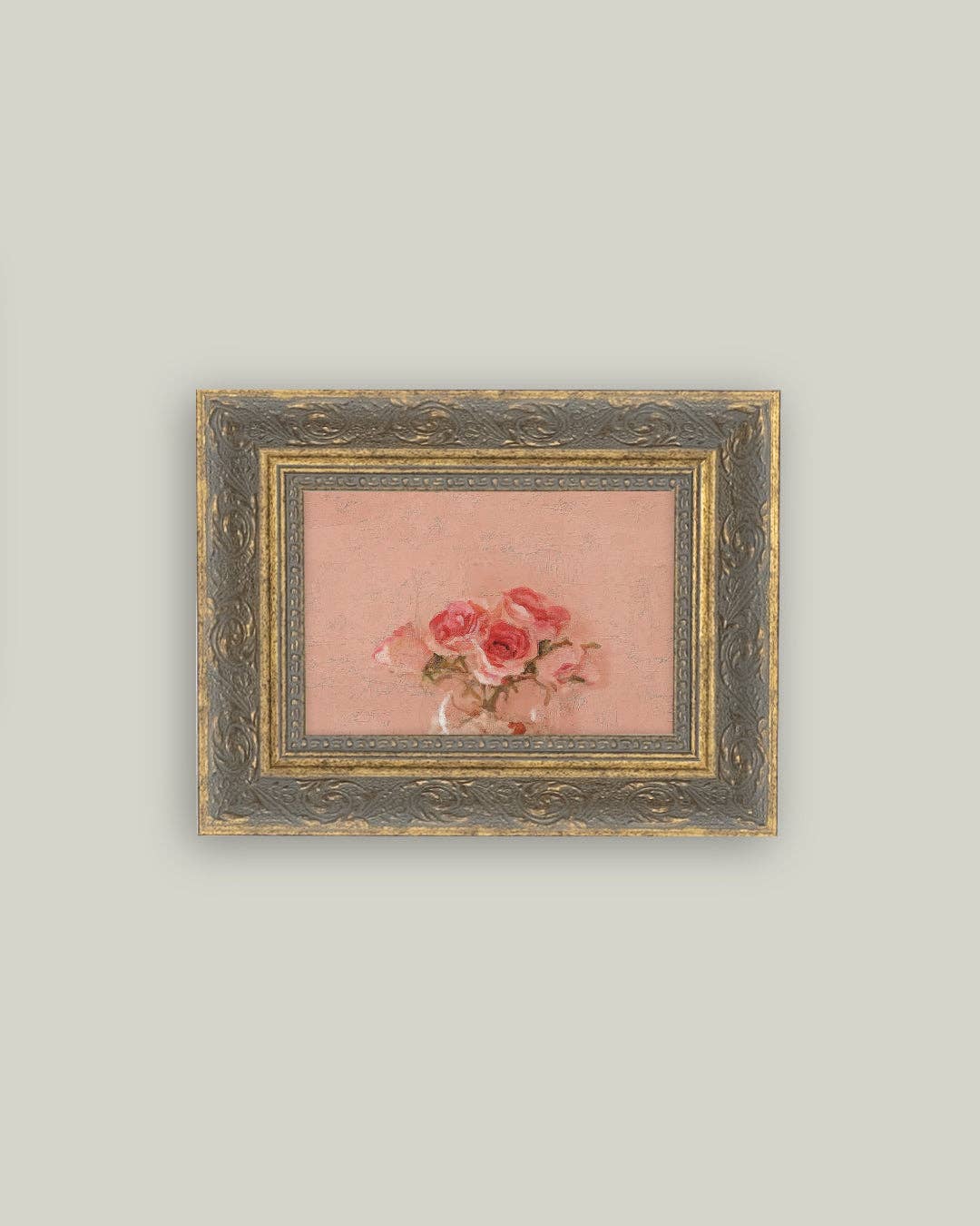 Pink Roses Framed Antique Art: 7x5