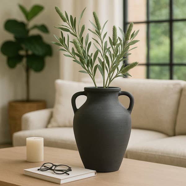 Ceramic Double Handles Decorative Vase - Black