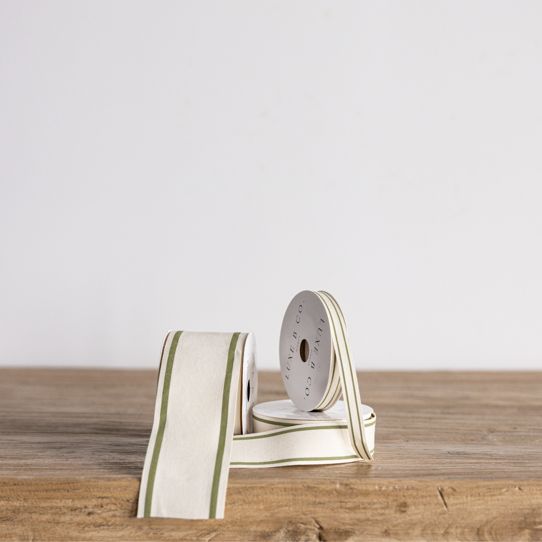 Sage Stripe Woven Ribbon: Large