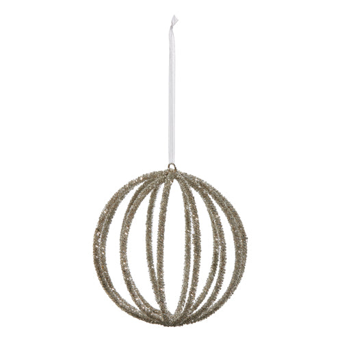 SILVER BEADED BALL ORNAMENT