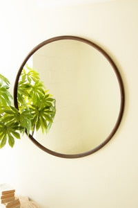 Round Wood Framed Mirror