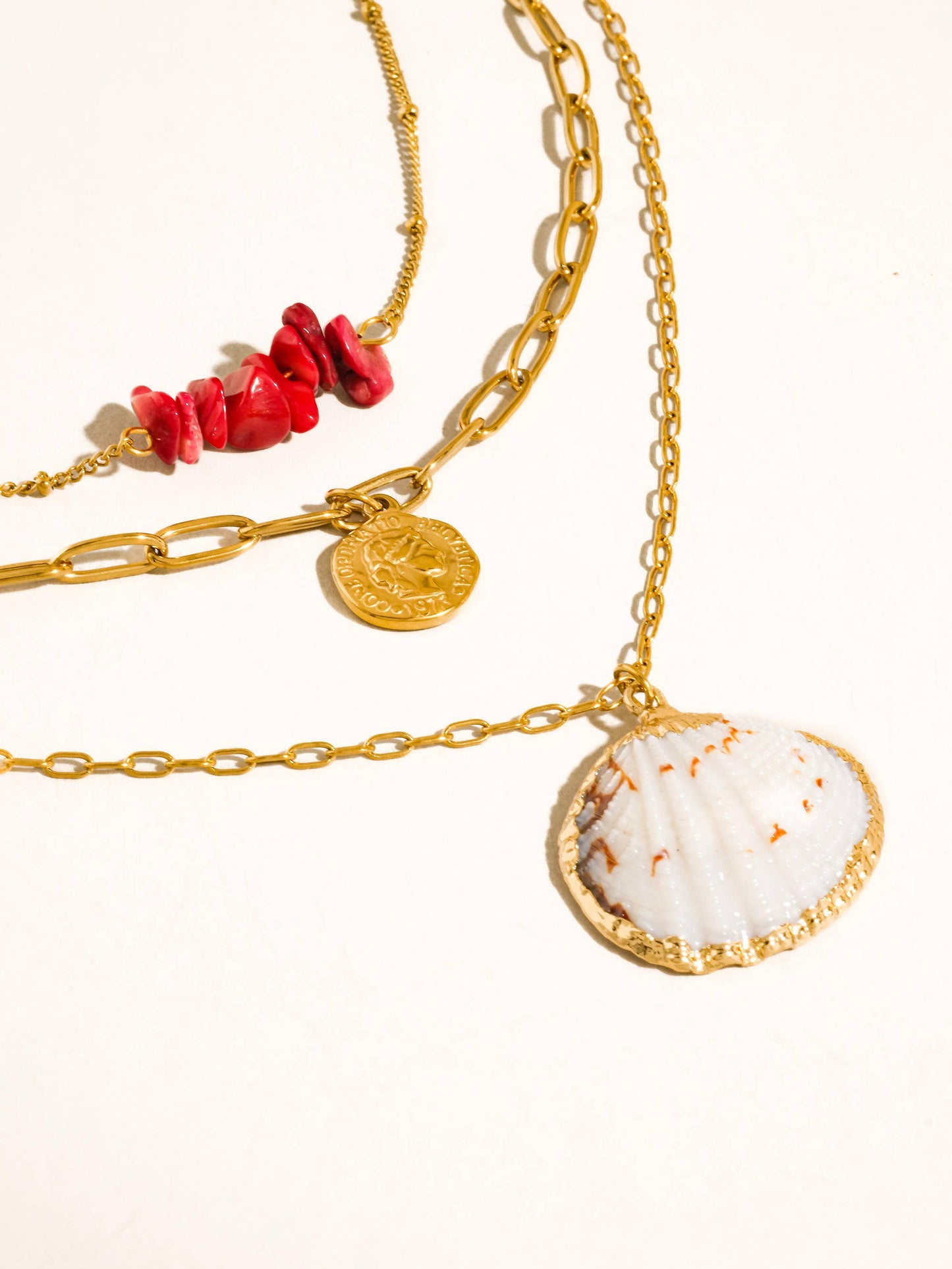 Shellee 18K Gold Non-Tarnish Bobho Shell Layered Necklace: Multi-Colored